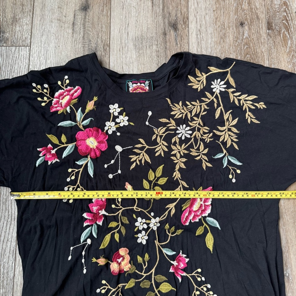 Johnny Was XL Embroidered Tunic Dress Black Floral Bird Boho Midi/Maxi - Picture 5 of 8